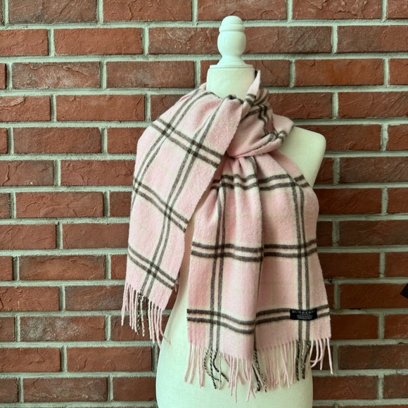 •Burberry Light Pink Plaid Cashmere Scarf Shawl 12”x70”Made In England - Picture 1 of 8